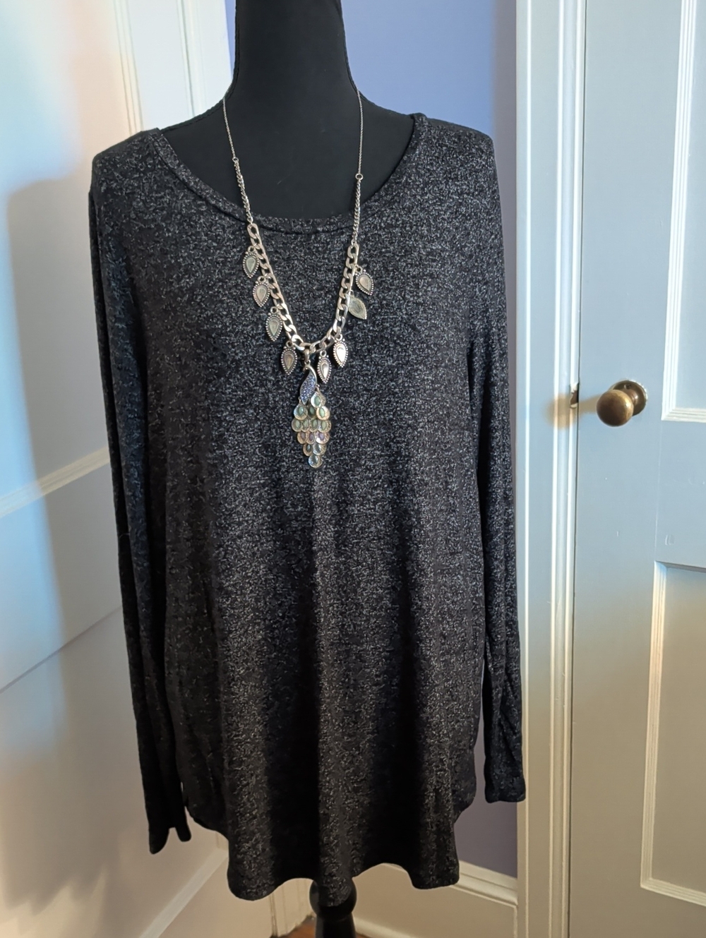 Old Navy Charcoal Sparkle Scoop Neck Long Sleeve Top